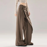 KYLETHOMASW  -  High Waist Wide Leg Pants Women's Brown Grey Asymmetrical Sash Slimming Drape Straight Casual Suit Pants Vintage Style