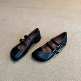 KYLETHOMASW  -  Double Buckle Strap Tabis Shoes Ladies Solid Leather Mary Janes Low Heeled Flats Woman Trotters Loafers Barefoot Walking Shoes