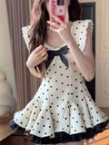 KYLETHOMASW  -  Summer Retro Elegant Woman Dress Y2k Polka Dot Bow Slim Sweet Design Mini Dress Female Korea Style Chic Sexy Party Outfits