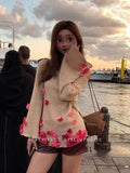 KYLETHOMASW  -  Autumn Winter New Temperament Celebrity Handmade Bead Flower Horn Sleeve Flowers Pastoral One Neck Knitted Sweater