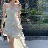 KYLETHOMASW  -  Elegant Party Ruffle Dresses for Women Chiffon Slim Dress Korean Bodycone Sweet Floral Dress Sleeveless Lace Fairycore