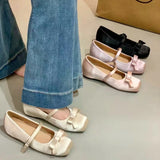 KYLETHOMASW  -  Sweet Spring Auutmn Women Mary Jane Shoes Butterfly-knot Square Toe Shoes Ladies Concise Daily Dress Silk  Ballet Flats Shoes 41
