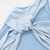 KYLETHOMASW  -  Women Fashion Sleeveless High Waist Ruched Club Party Dresses Elegant Light Blue Lace Draped See Through Sexy Mini Dress