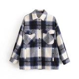 KYLETHOMASW  -  Winter Oversize Gingham Plaid Woolen Shirt Jackets Warm Women Fashion Pockets Lapel Cute Girls Chic Check Coat Streetwear