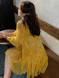 KYLETHOMASW  -  Floral Vintage Elegant Dress Women Causal Evening Beach Party Mini Dresses Female 2025 Summer Long Sleeve Two Piece Dress Korean