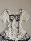 KYLETHOMASW  -  Japanese Sweet Kawaii Women 2 Piece Set Cute Bow Lace Tops +Mini Puffy Skirt New Fashion Harajuku Y2k Plaid Preppy Style Outfits