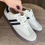 KYLETHOMASW  -  Women Genuine Leather Sneakers Round Toe Flats Mixed Colors Sewing Ladies Fashion Lace-up Shoes Spring Autumn Grey White new