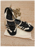 KYLETHOMASW  -  Fashion Sewing Lace-up Design Ballet Flats Women Retro Square Toe Narrow Band Buckle Sneakers Comfortable Soft-soled Casual Shoe