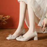 KYLETHOMASW  -  Pumps Women's Butterfly Satin Ballet Shoes Square Head Shallow Mouth Pumps Women's New High Heels Thick Heel Not Tired Feet