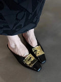KYLETHOMASW  -  Metal-buttoned Toe, Half-slipper, Female, Inwardly Height-increasing, Square-headed, One-footed, Lazy Person's Drag