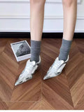 KYLETHOMASW  -  Low Heels Pointed Toe Shoes Women Lace Up Sports Style High Heels Ladies Colorblock Versatile Breathable Mesh Strappy Pumps