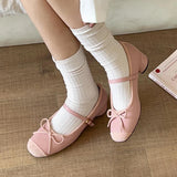 KYLETHOMASW  -  Chunky Low Heels Mary Janes Women Pink/Silver Patchwork High Heels Ballets Shoes Ladies Dance Bridesmade Wedding Ballerinas