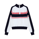 Kylethomasw American Retro Striped Sweater Women Half Zipper Knitwear Pullovers Oversized Streetwear Raglan Sleeve Winter Clothes