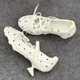 KYLETHOMASW  -  Novelty Polka Dot Sports Ballet Shoes Woman Fashion Strange Heel Design Round Toe Mary Jane Shoe Cross Lace Up Casual High Heels