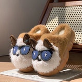 KYLETHOMASW  -  Cartoon Puppy Warm Fluffy Fur Indoor Slippers Soft Eva Couple's Furry Slippers 2025 Winter Comfort Thick Bottom Plush Slides 45