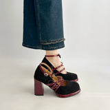 KYLETHOMASW  -  Designer Luxury Spring Thick Heel Women Mary Jane Shoes Butterfly-knot Buckle Strap Shoes Ladies Elegant Dancing Party Pumps