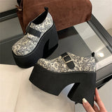 KYLETHOMASW  -  Chunky Platform Buckle Strap Women Pumps Street Style Round Toe Very Square High Heels Stripper Club Female Shoes