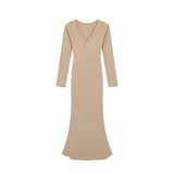 KYLETHOMASW  -  V Neck Bandage Dress Women Long Sleeve Lace-Up Midi Dress Korean Fashion Slim-Fit Stretch Long Dresses Female Vestidos Mujer