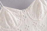KYLETHOMASW  -  Women White Lace Hollow Out Embroidery With Wire Bra Chest Sling Mini Dress Romantic Backless Sling Party Club Bodycon Dresses