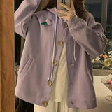 KYLETHOMASW  -  Hoodies Women Sweet Preppy Style Autumn Winter Loose Outwear Single Breasted Flowers Vintage Sweatshirt Female Jackets