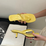 KYLETHOMASW  -  Fashion Square Toe Women 4CM Heels Slippers Slides Sandals Summer Casual Female Flip flops Ladies Thin Heel Slippers Shoes Pumps