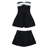 KYLETHOMASW  -  Hot Girl Pure Sexy Suit Women's Summer Bow Contrast Strapless Slim Vest A-line Mini Skirt Two-piece Set Fashion Female Clothes