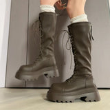 KYLETHOMASW  -  Flats Platform High Boots Women's Designer Shoes for Woman Winter Knee High Boots Lace Up Trend Goth Fashion Boots Femme