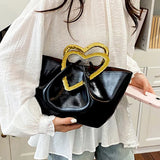 KYLETHOMASW  -  French Retro Oil Wax Pu Handbag Women Heart Shaped Golden Metal Handle Soft Ruched Large Tote Bag Versatile Daily Shoulder Bag
