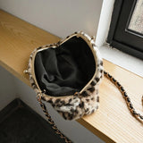 KYLETHOMASW  -  Winter Fluffy Faux Fur Leopard Print Clutch Purse Vintage Kiss‑lock Half‑moon Women Party Handbag Detachable Chain Shoulder Bag