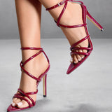 KYLETHOMASW  -  Sexy Pointed Toe Cross Strap Thin High Sandal Women Summer Fashion Ankle Strap Party Slingback Pumps Elegant Party Stripper Shoe