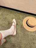 KYLETHOMASW  -  Genuine Leather French Studded Ballet Flats for Women, Summer, Single Strap, Shallow Low Heel Mary Jane