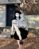 KYLETHOMASW  -  Women Two Piece Outfits Spring Autumn Vintage Fashion Elegant Luxury Coat Tweed Chic Slim Jacket Sexy High Waist Mini Skirt