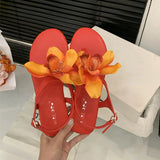 KYLETHOMASW  -  New Female Flats Sandals Shoes For Women Flip Flops Round Toe Fashion Flower Footwear Ankle Buckle Ladies Flats Sandals Shoes