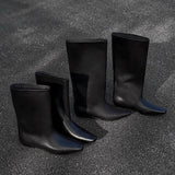 KYLETHOMASW  -  Cowhide Zapatos De Mujer Autumn and Winter New Simple Square Head Low Heel Boots  Sleeve Boots for Women Hot Selling