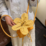 KYLETHOMASW  -  Ins Flower Bucket Bag Cute Checkered Canvas Bags Women's 2025 New Sweet Cute Commuting Backpack