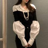 Kylethomasw Fake Two-piece Multi-button Casual Long-sleeved Shirt Women Autumn New Streetwear Polo Collar Contrast Color Patchwork Tops