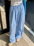 KYLETHOMASW  -  Vintage Plaid Women's Wide Leg Pants Pockets Sping Summer High Waist Casual Straight Loose Trousers Female