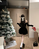 KYLETHOMASW  -  Slash Neck Velvet Black Preppy Dress Long Sleeve Princess Slim Layered Dress Sexy Strapless Birthday Christmas Party Vestidos