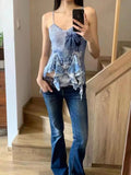 KYLETHOMASW  -   Blue Fairycore Tie Dye Halter Top Sleeveless Asymmetrical  Summer Top Gothic V Neck Camis Punk Goth Tank Top Women