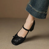 KYLETHOMASW  -  Butterfly-knot Elegant Shallow Mouth Women Pumps 2025 Mary Jane Fashion Square Toe Metal Buckle Thick Heel Dress Ladies Footwear