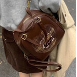 KYLETHOMASW  -  Cute Dachshund Backpack Women Retro Plaid Patchwork Large Capacity Daypack Ladies Student Multi Function Versatile Shoulder Bags