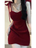 KYLETHOMASW  -  Suspender Mini Dress Summer New Slim Sleeveless Red Hot Girl Hip Skirt Patry Strap Sexy Dress Women Clothes