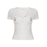 KYLETHOMASW  -  Fashion Chic Causal Slim Fit Packets Metal Button Women Polo Shirts Summer Y2k Hottie Trendy Blouses