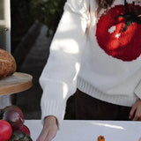 KYLETHOMASW  -  Autumn lazy style tomato pullover long sleeved knitted sweater versatile loose semi high neck niche sweater women's fashion