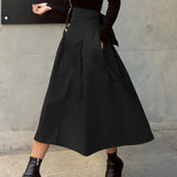 Kylethomasw New Autumn Black Skirts Womens Korean Fashion Solid Color Big Swing Female Skirt Long Skirt Wild High Waist Bow Slim Skirts
