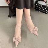 Kylethomasw Bowknot Pointed Toe Ankle Strap High Heeled Women Shoes Sexy Brand Designer Thin High Heel Backless Women Sandals Sweet Pumps