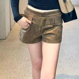 KYLETHOMASW  -  Y2k Suede Shorts Mujer Solid Autumn Winter Hot Sexy Woman Pants High Waist Korean Fashion Retro Pantalones Mujer