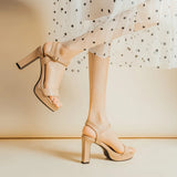 KYLETHOMASW  -  High Heel Sandal for Women Increasing Height Buckle Espadrilles Platform Female Shoe High-heeled Block Clogs Lacquered Girls Fas