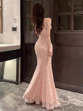 KYLETHOMASW  -   Evening Dresses Women Bowknot Strapless Lace Patchwork Ruffles Mermaid Dress Cocktail Elegant Wedding Party Backless