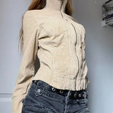 KYLETHOMASW  -  Jackets Women Vintage Pockets Zipper Stand Collar Sexy Y2k Harajuku Solid Grunge Autumn Winter Fashion Coats Casual